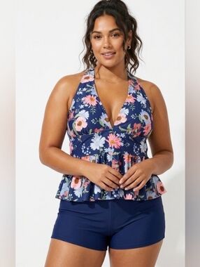 Tropical 3X Boho Floral Island Halter Resort Cruise Weekend Takini Swim Top New
